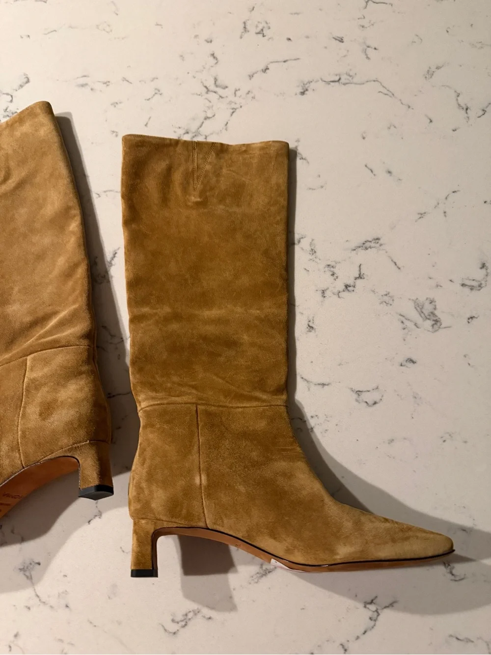 Vince Harlan Tall Suede Boot, Tan light brown Sahara modern minimalist trendy